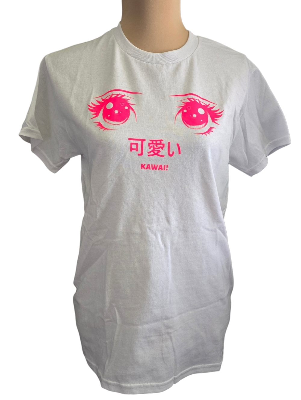 White T-shirt Tee That Says Kawaii In Pink - Small